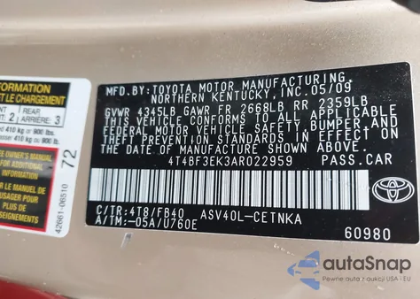 2010 Toyota Camry Le from USA, damaged, VIN 4T4BF3EK3AR022959